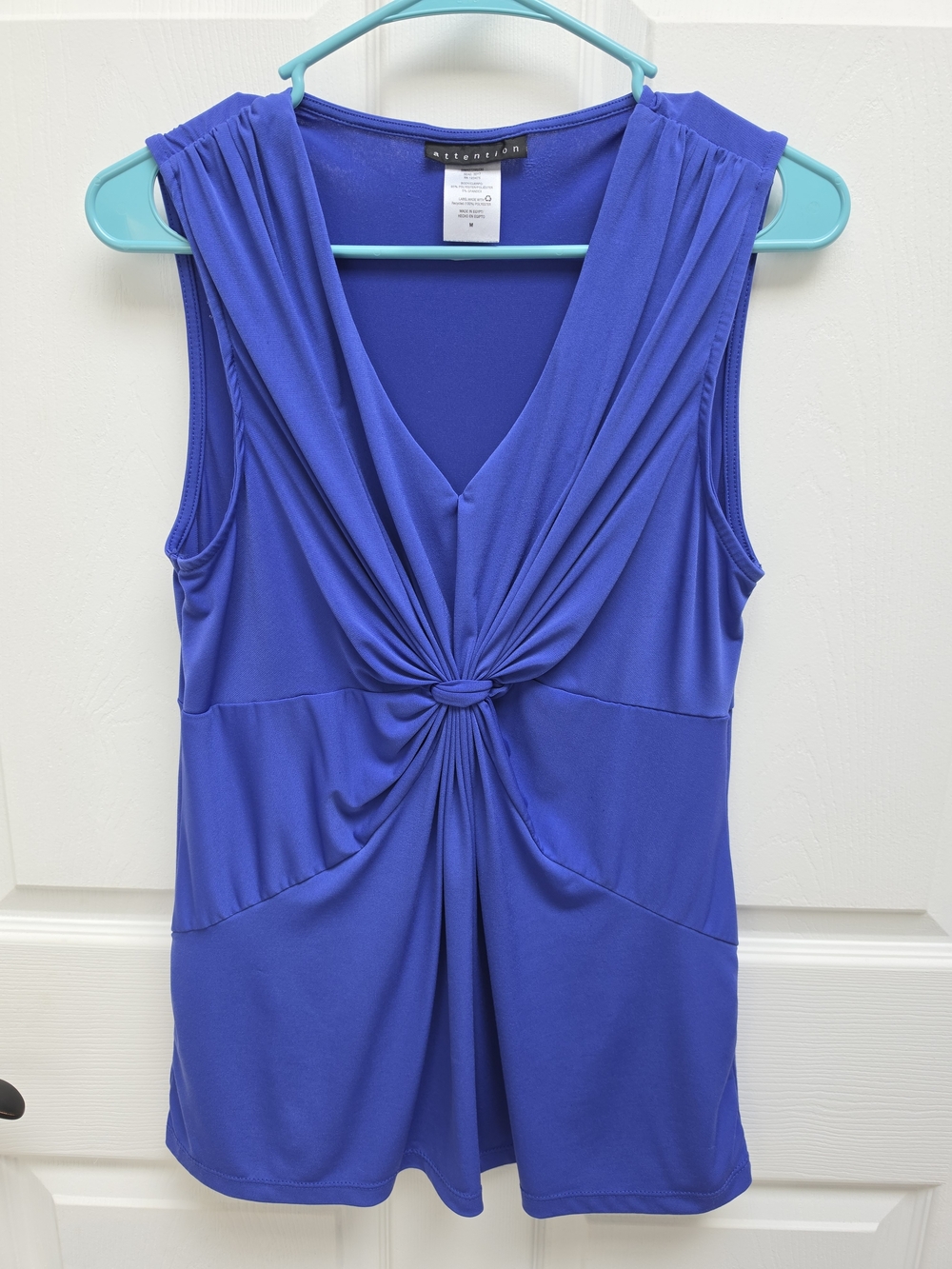 attention Royal Blue Twist-Knot Sleeveless Tank Top